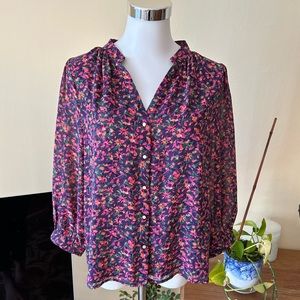 French brand “Y COO Paris” floral blouse 3/4 sleeve w/ feminine details